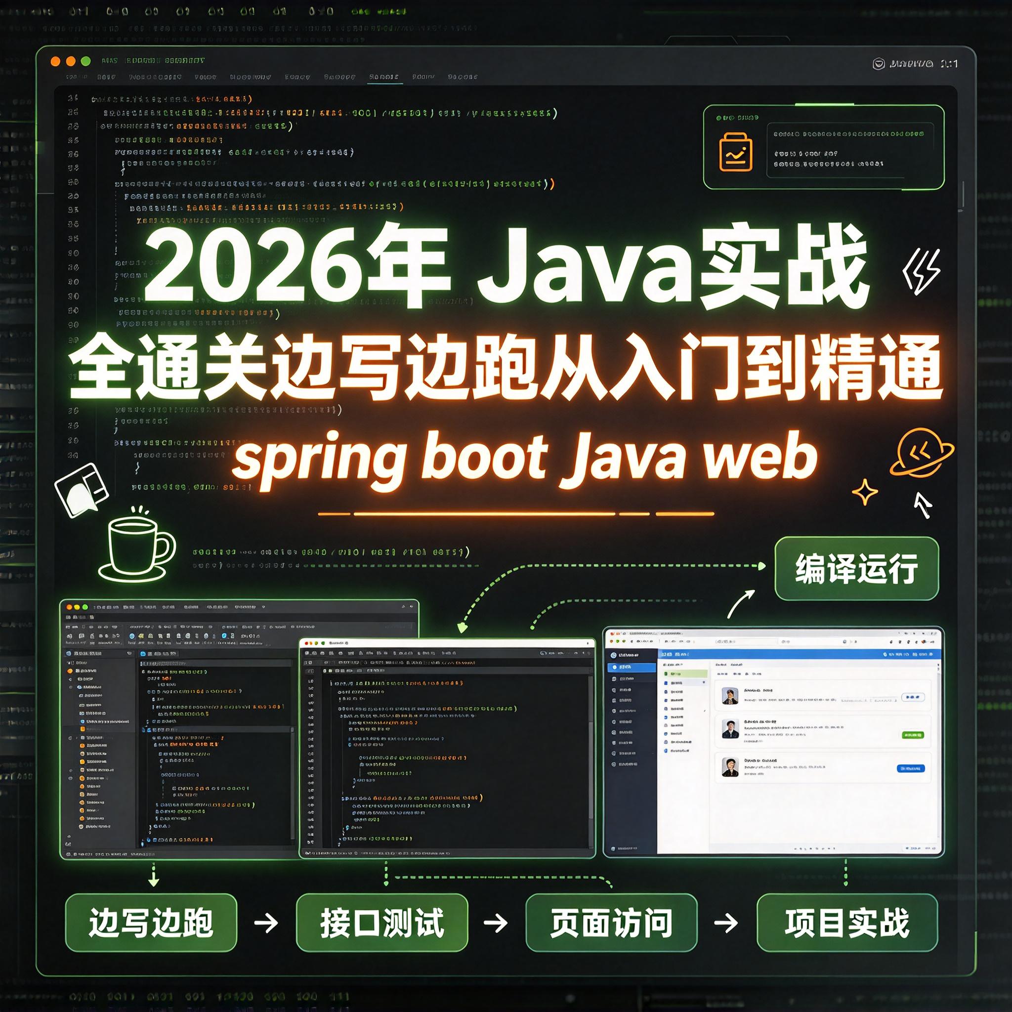 2026年Java实战全通关边写边跑从入门到精通spring boot Java web